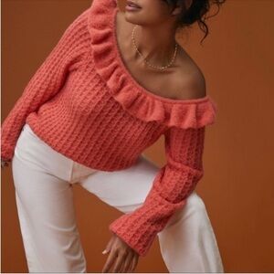 Anthropologie Coral Off-Shoulder Sweater
